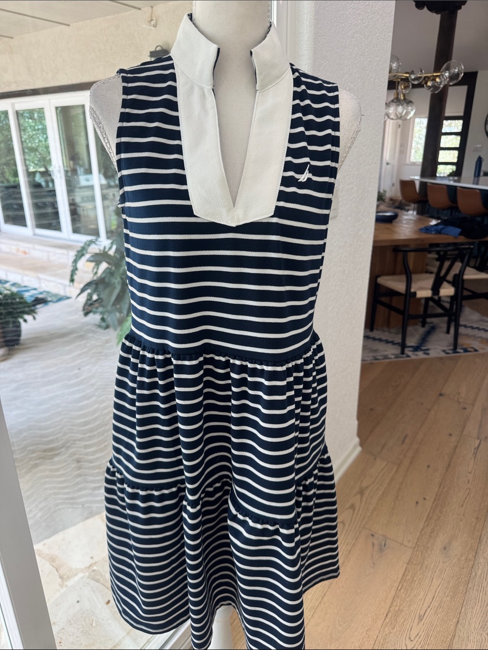Nautica Navy and White Striped Sleeveless V-Neck Dress Size SM Brand New